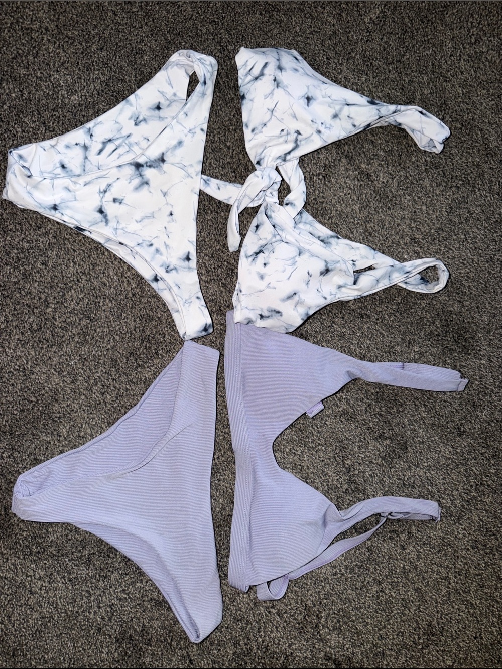 Zaful Lavender Ribbed & White Navy Tie-Dye Bikini Set
